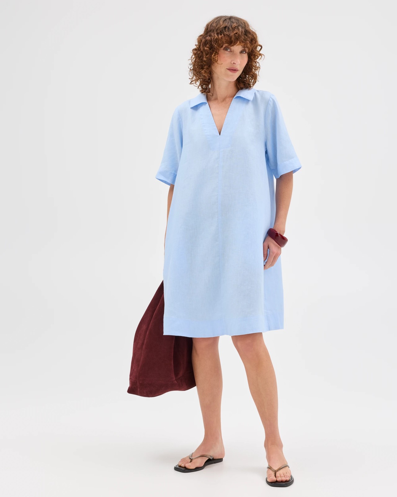 European Linen Polo Mini Dress - Pale Blue 4 of 6