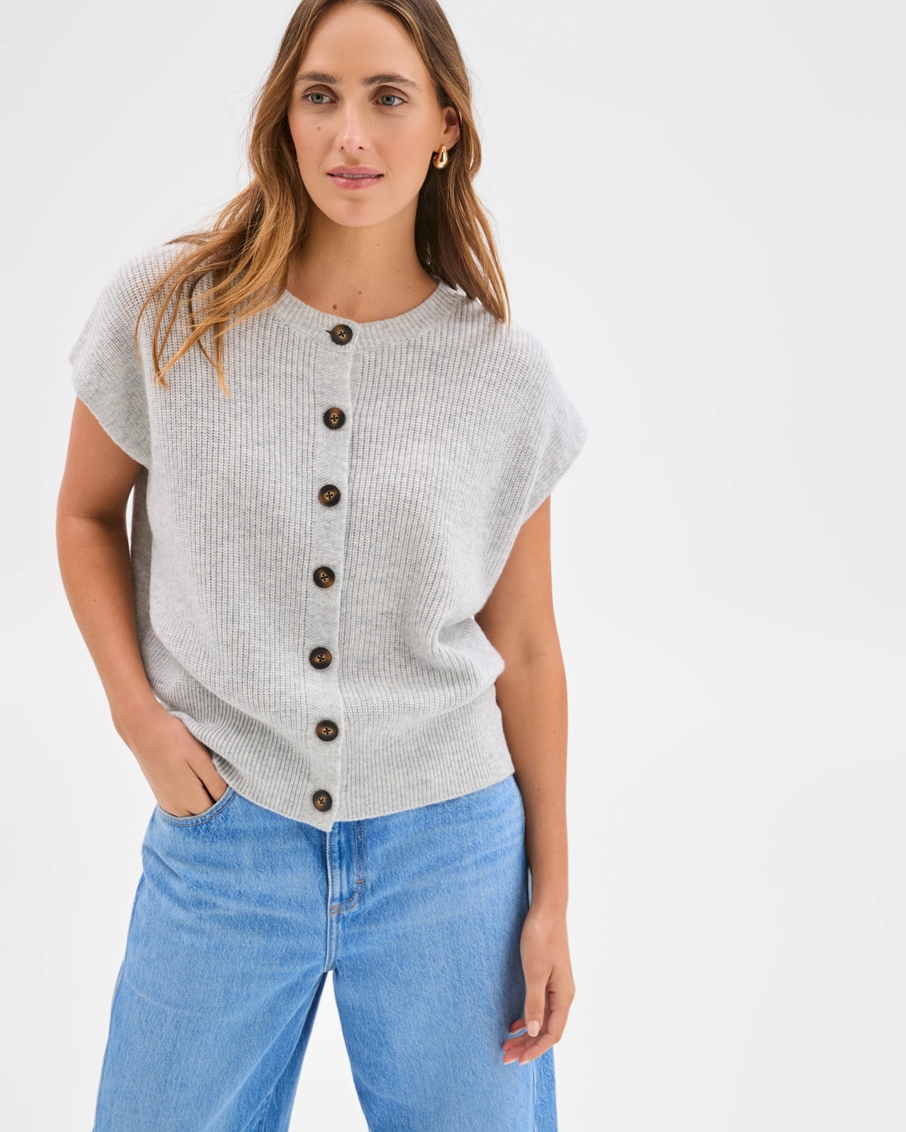 Australian Lambswool Button Through Vest - Light Grey Marle 4 of 6