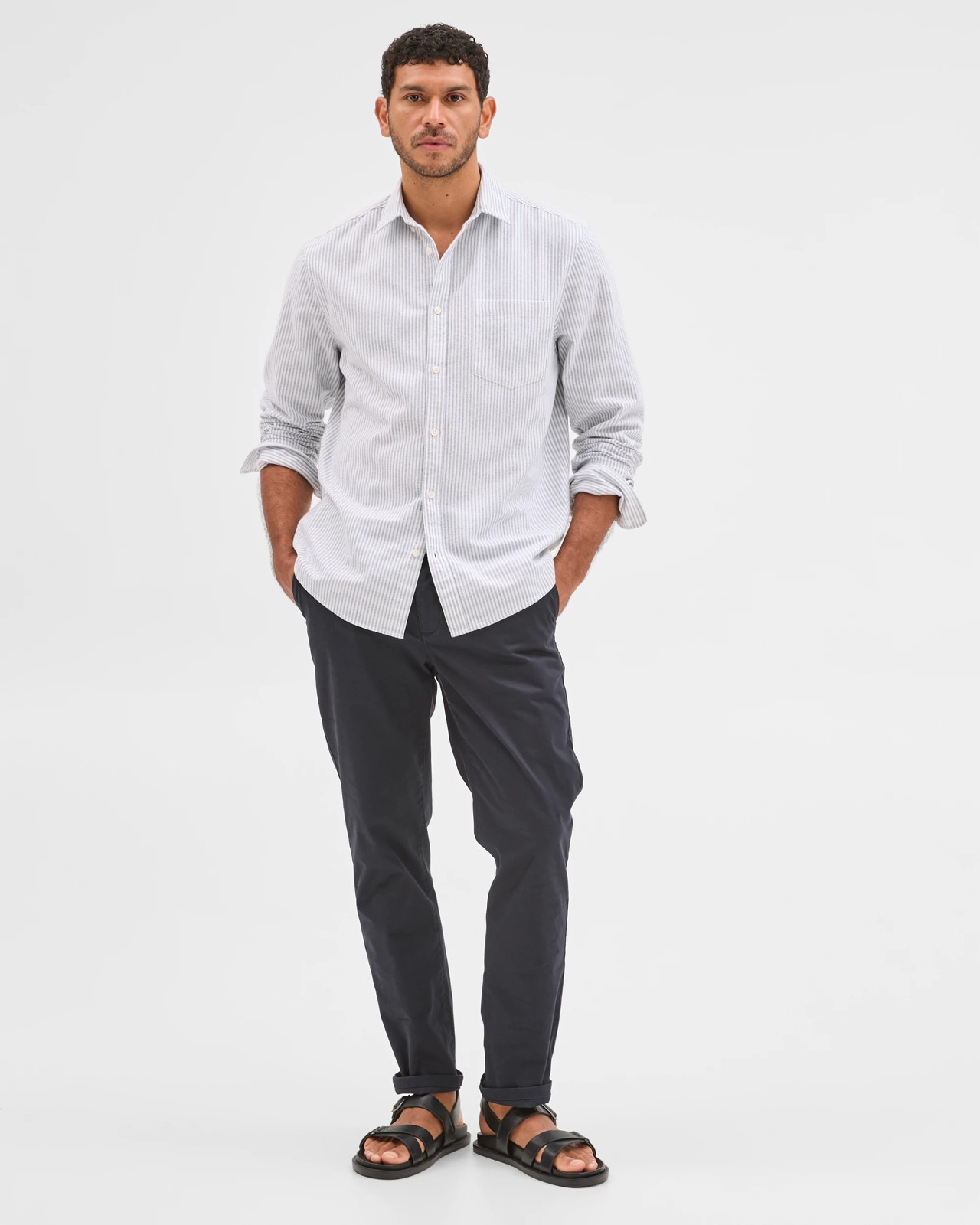 Australian Cotton Blend Brushed Oxford Shirt - Blue / Stripe 3 of 6