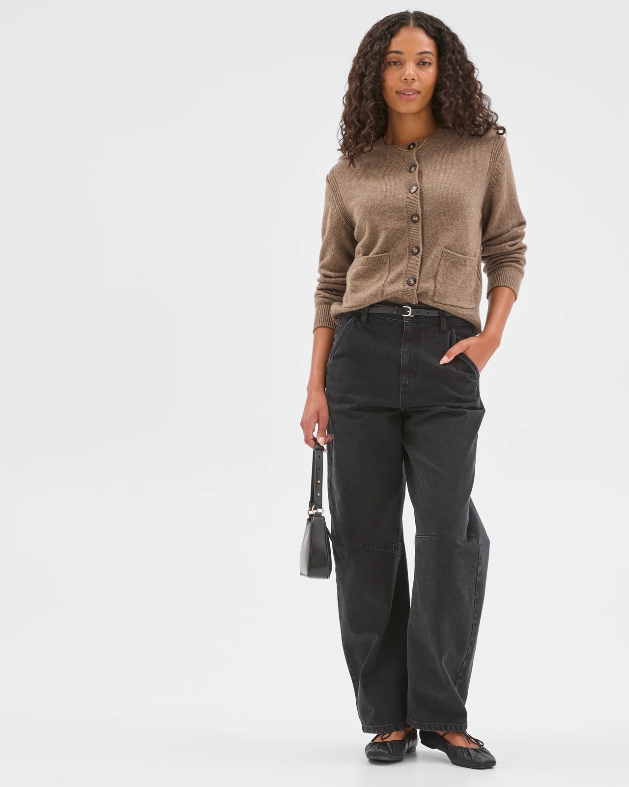 Lambswool Balloon Sleeve Cardigan - Dark Taupe 5 of 6