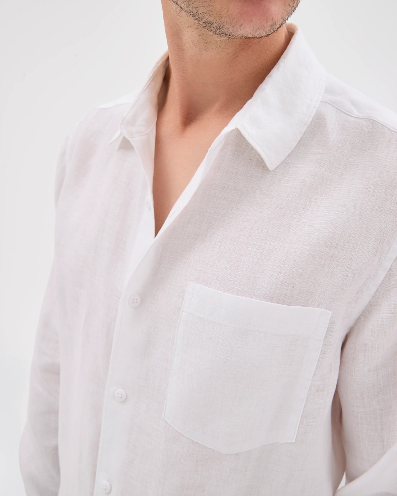 European Linen Long Sleeve Shirt - White 4 of 5