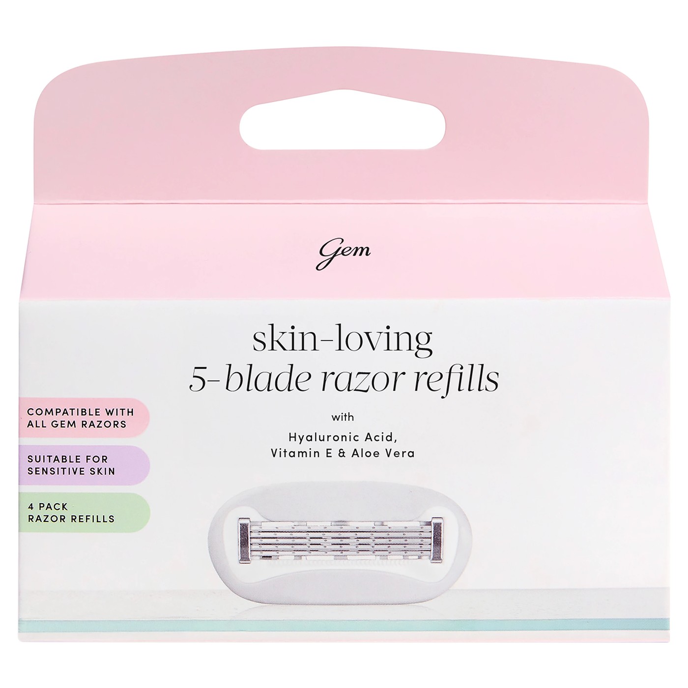 Gem 4 Pack Skin-Loving 5-Blade Razor Refills - Hyaluronic Acid, Aloe Vera and Vitamin E 2 of 5