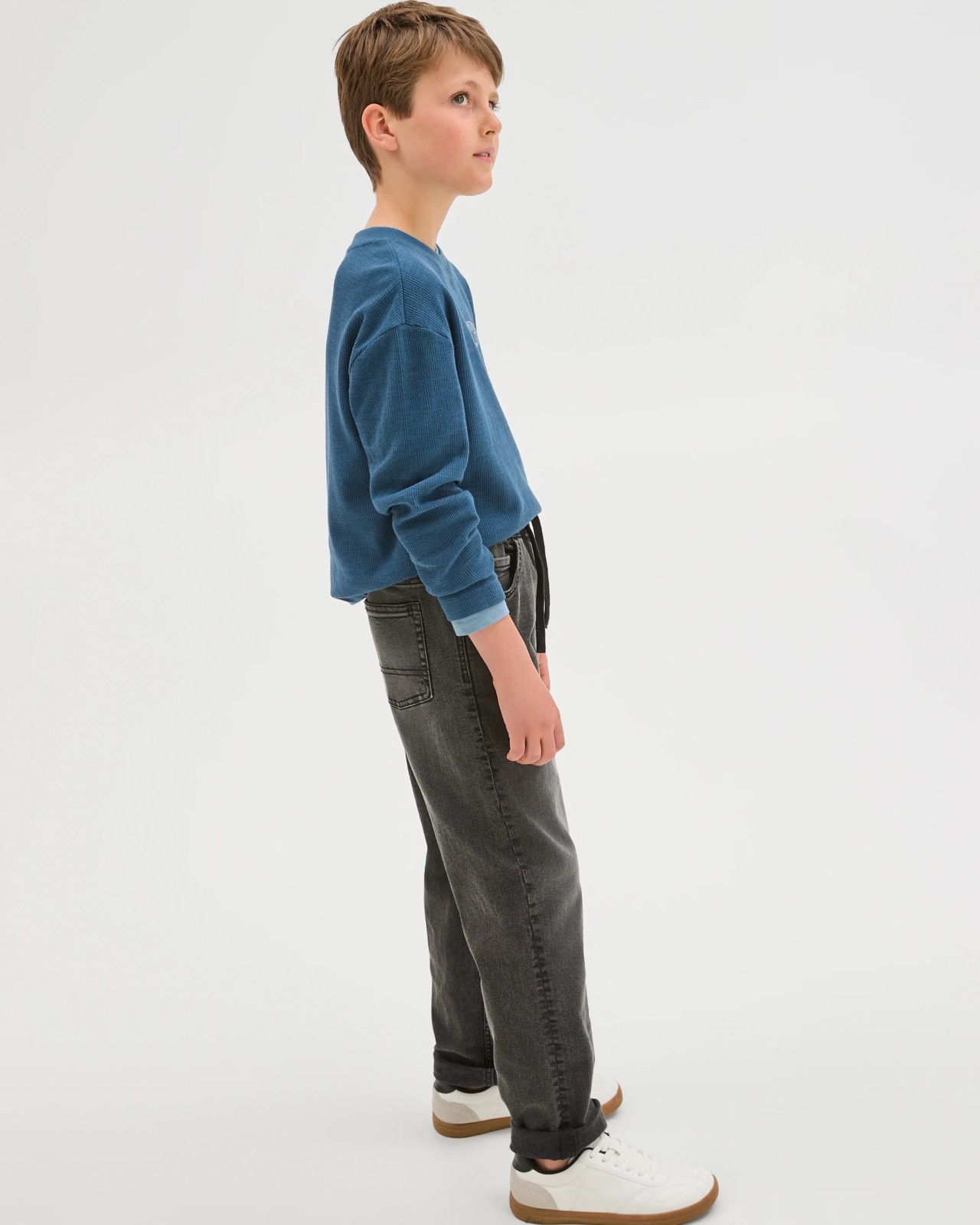 Elastic Waistband Straight Fit Denim Jeans - Blackwash 2 of 6