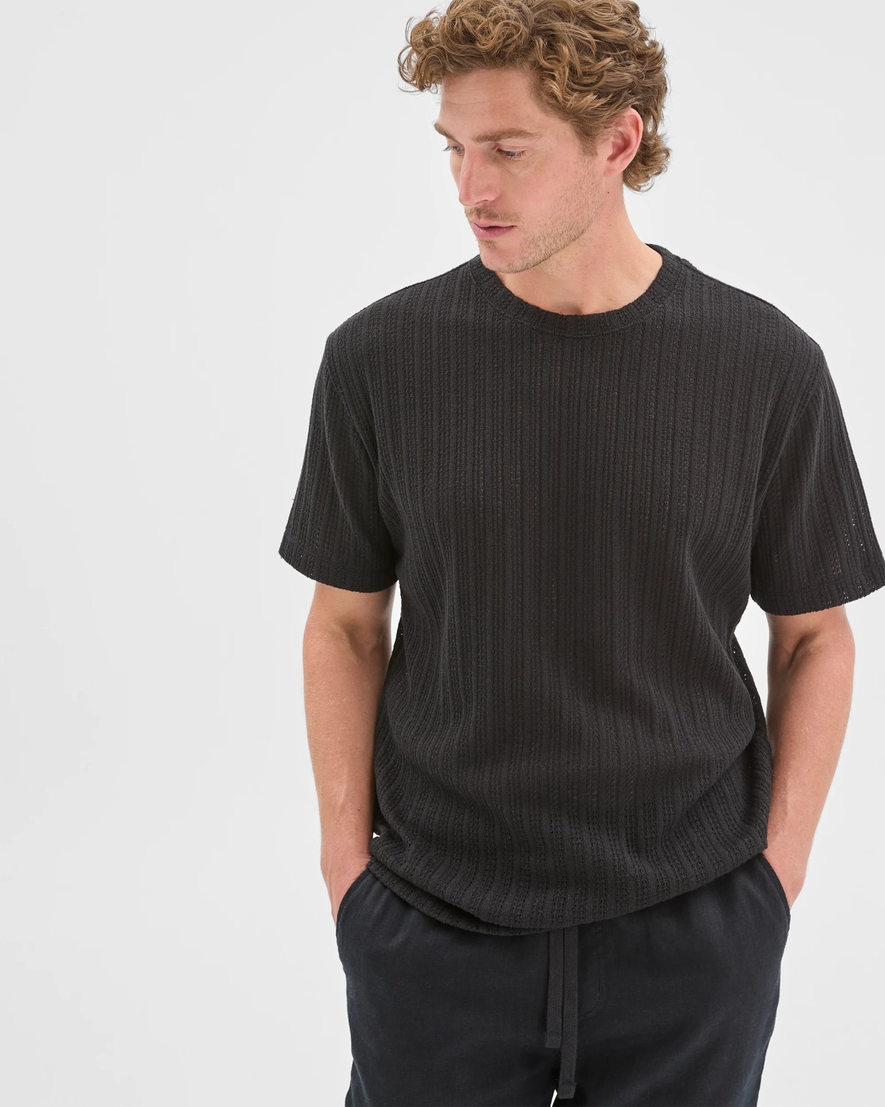 Australian Cotton Blend Pointelle T-Shirt - Black 4 of 6