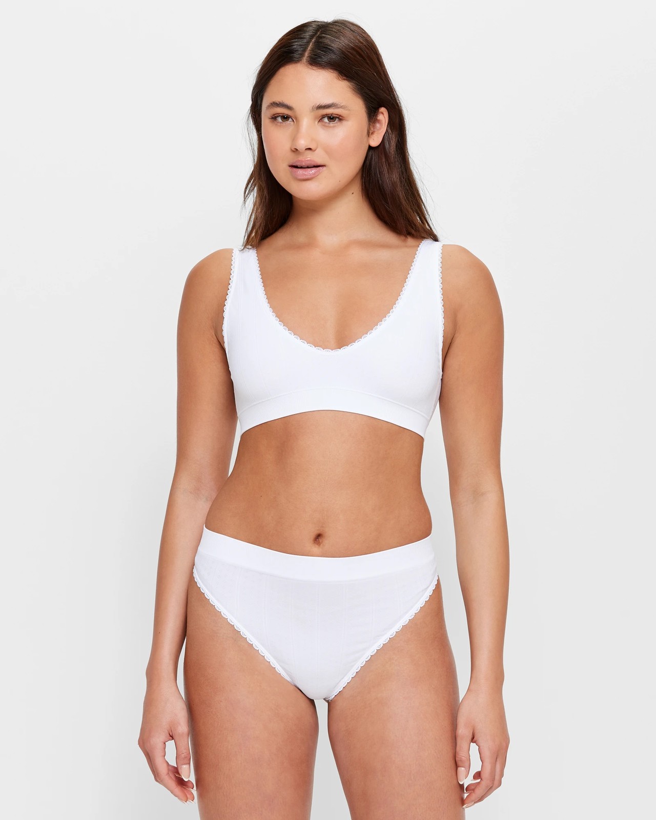 Seamfree Pointelle High Waisted G-String Briefs - Lily Loves - White