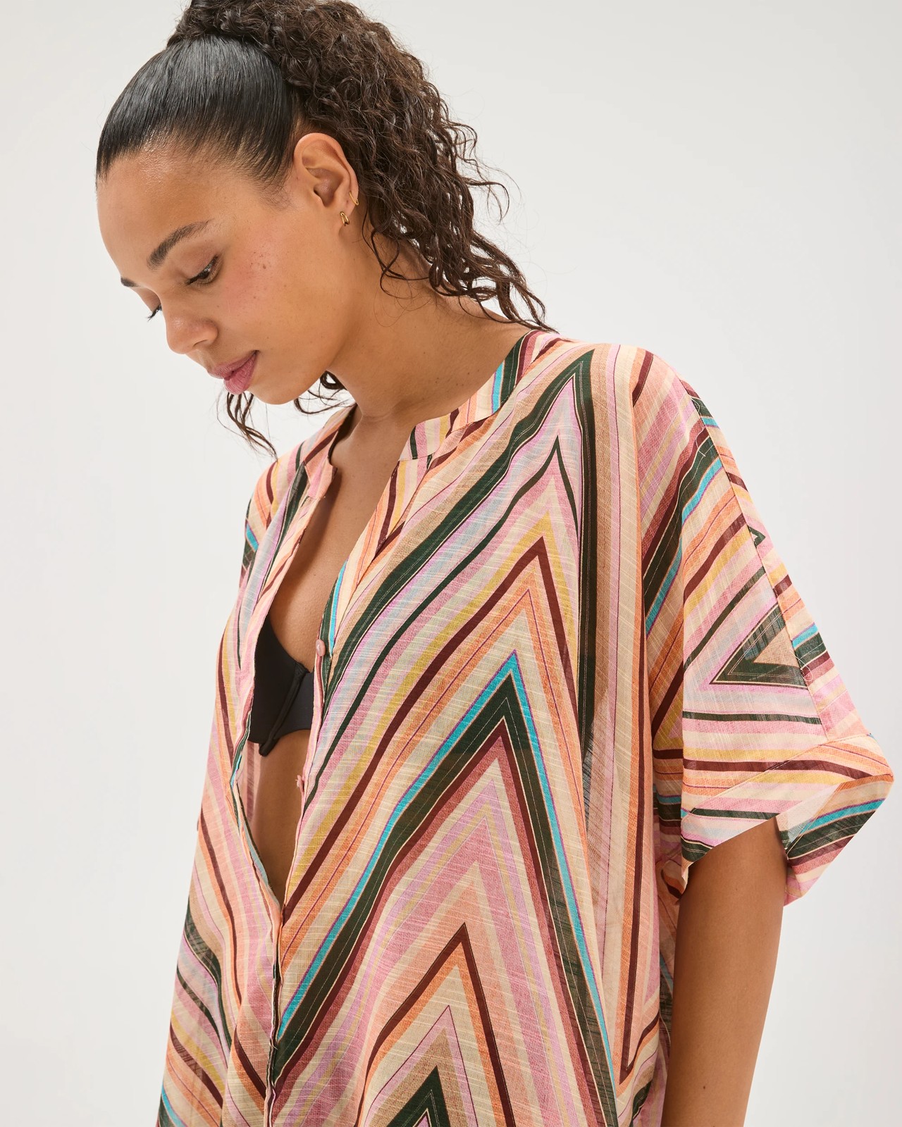 Resort Cotton Square Cover Up - Multi Chevron Print 4 of 5