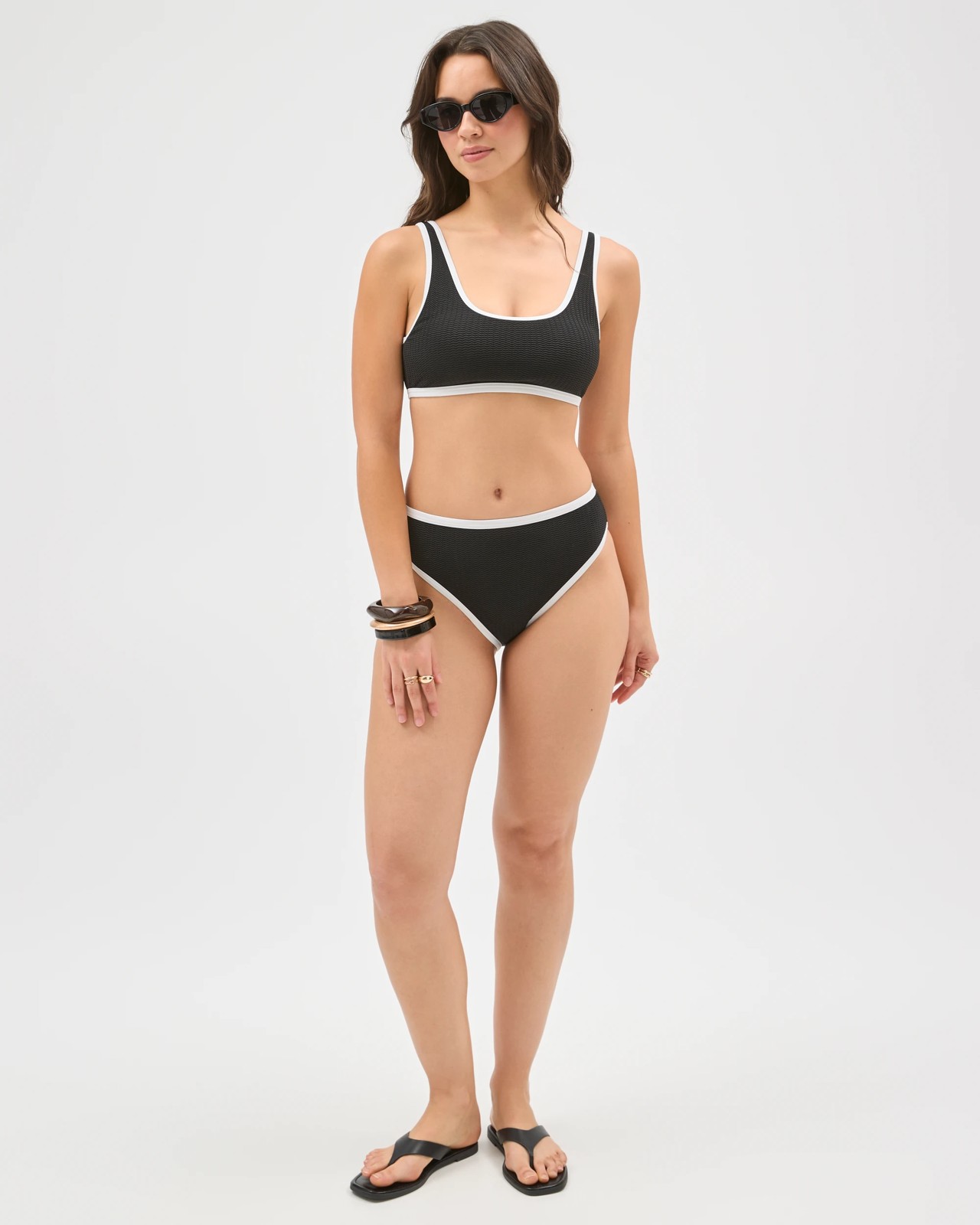 High Waisted High Cut Crinkle Bikini Briefs - Black 5 of 6