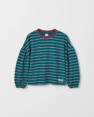 Australian Cotton Long Balloon Sleeve Striped T-Shirt