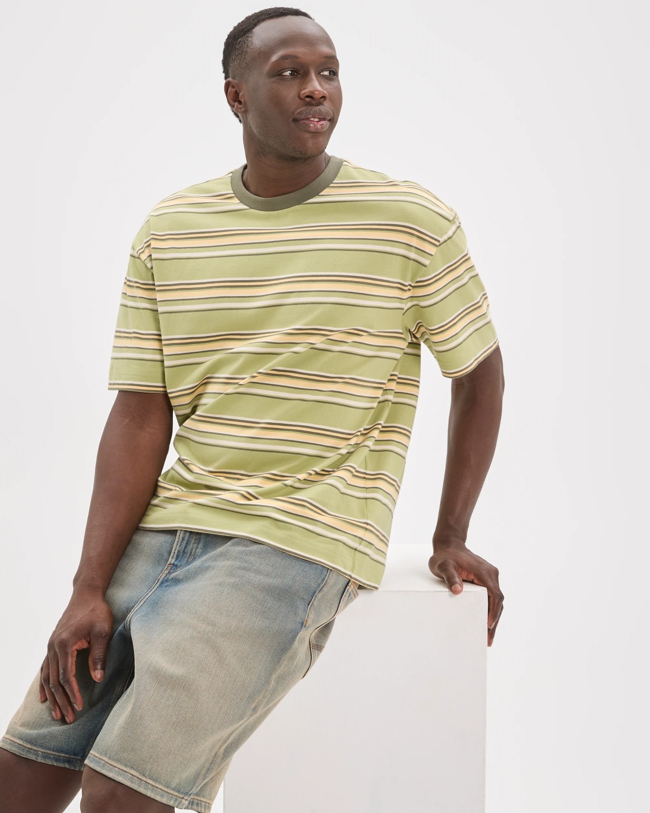 Commons Australian Cotton Oversized Stripe T-Shirt - Sage Stripe 3 of 6