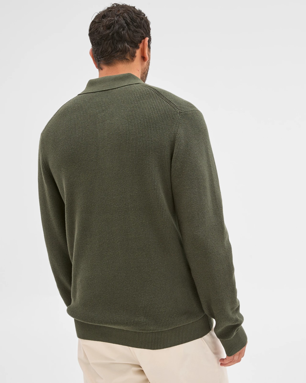 Australian Cotton Lightweight Long Sleeve Polo Neck Knit Sweater - Khaki 6 of 6