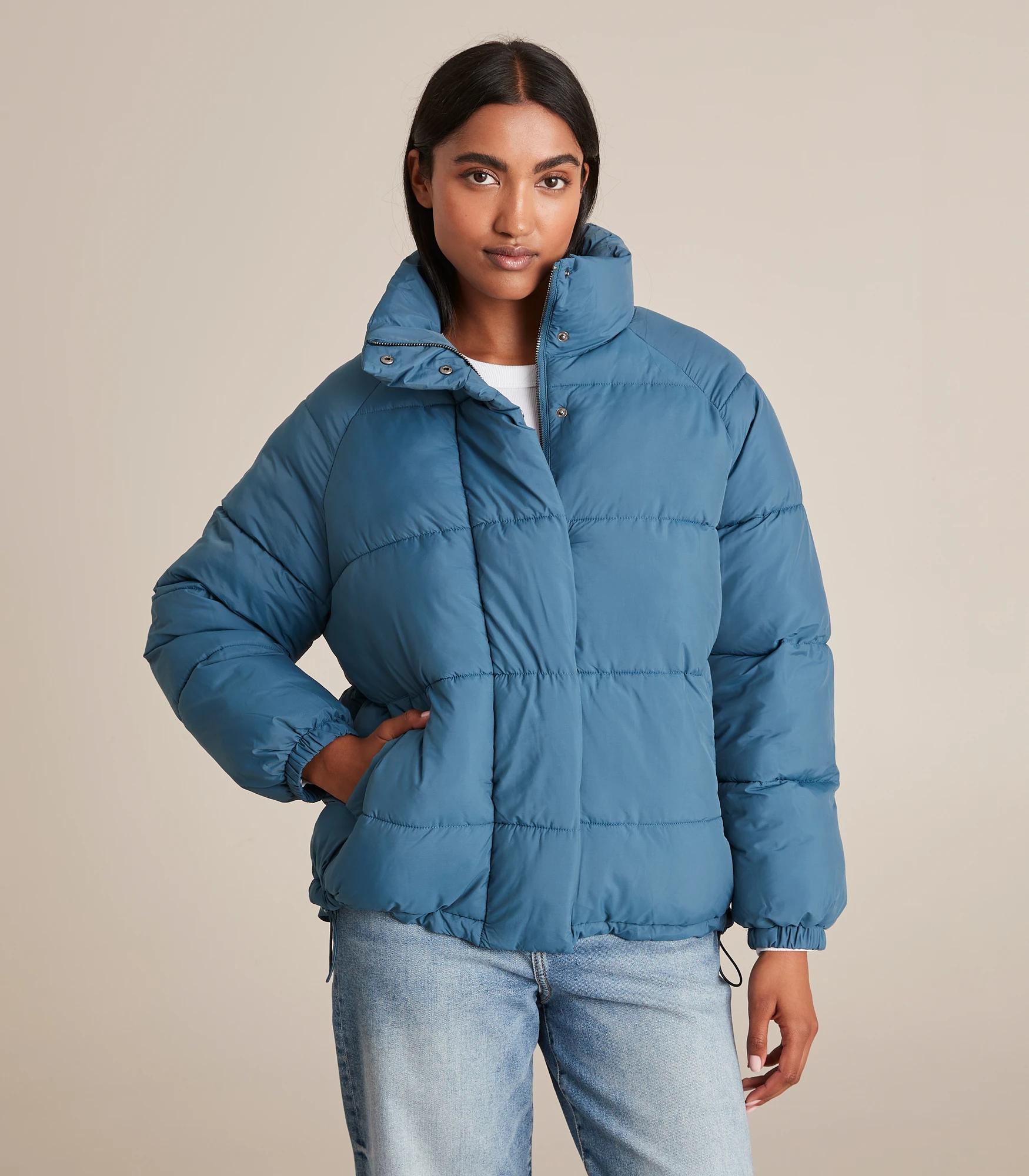 turquoise puffer jacket
