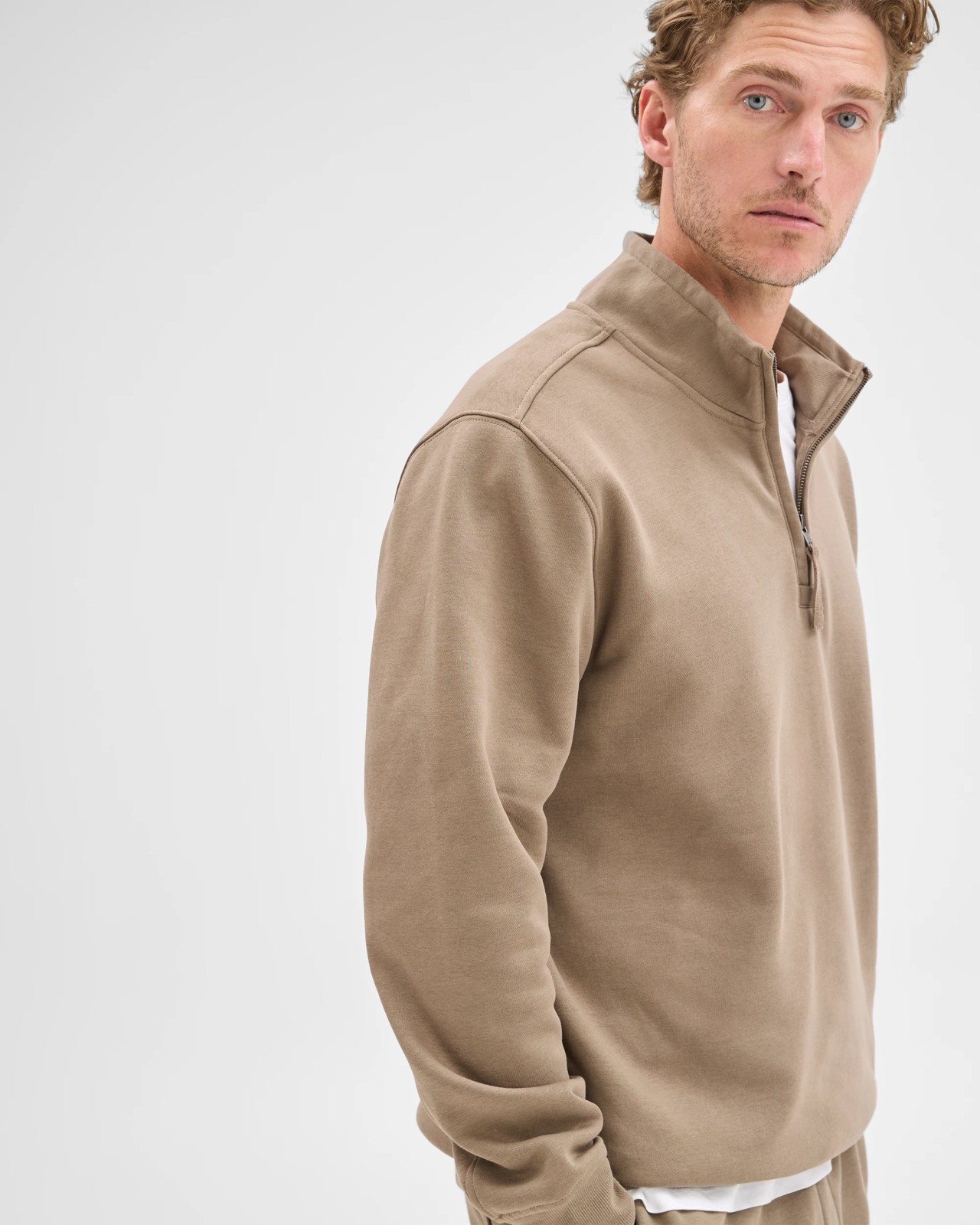 Australian Cotton Blend Fleece Half Zip Top - Mushroom 6 of 6