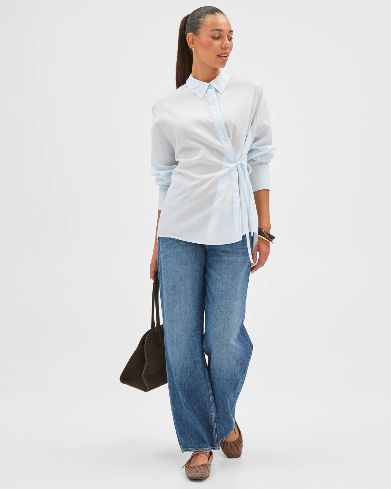 Long Sleeve Tie Voile Shirt - Pale Blue 3 of 5