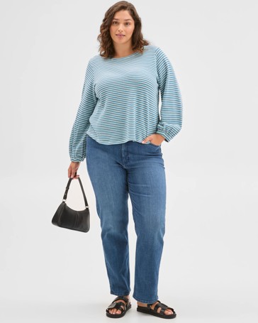 Plus Size Australian Cotton Long Sleeve Stripe Textured Top