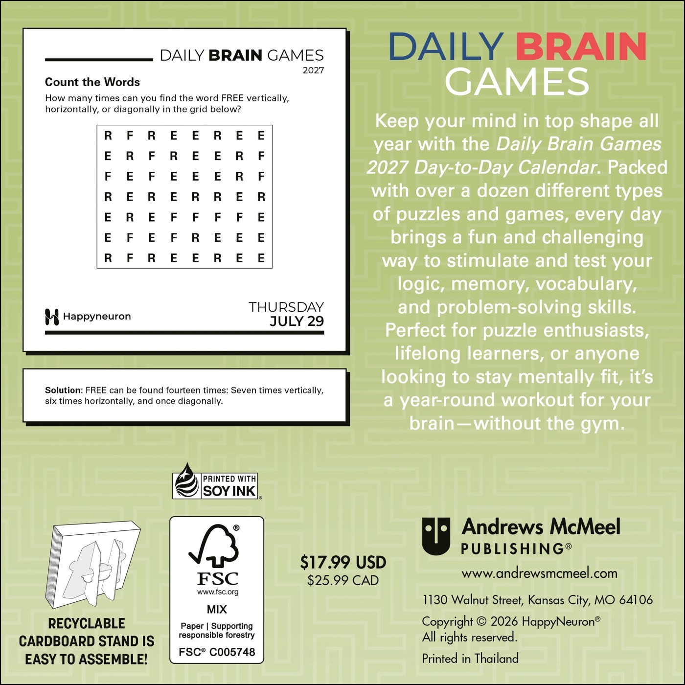 Happy Neuron Daily Brain Games 2027 Calendar 2 of 5