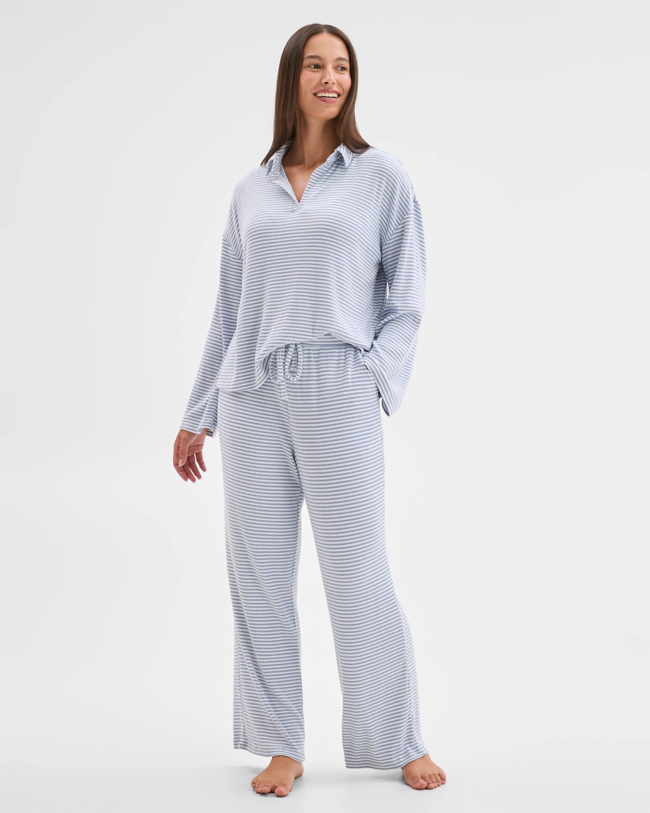 Cosy Rib Wide Leg Pants - Blue 2 of 6