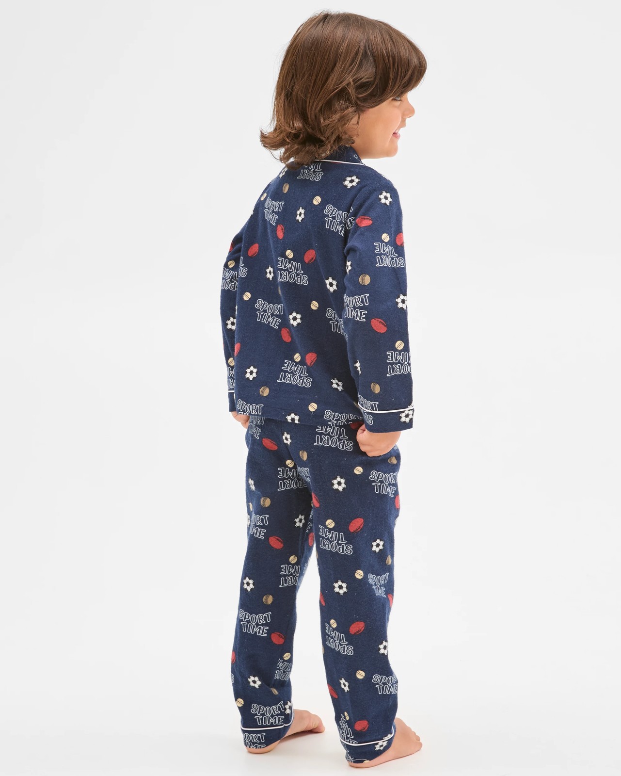 Younger Boys Australian Cotton Long Sleeve Top & Long Length Pants Flannel Pyjama Set - Sports 4 of 5