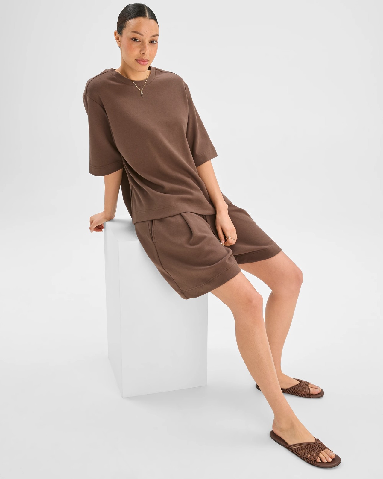 Australian Cotton Blend Relaxed Drape Shorts - Coffee Bean 4 of 6