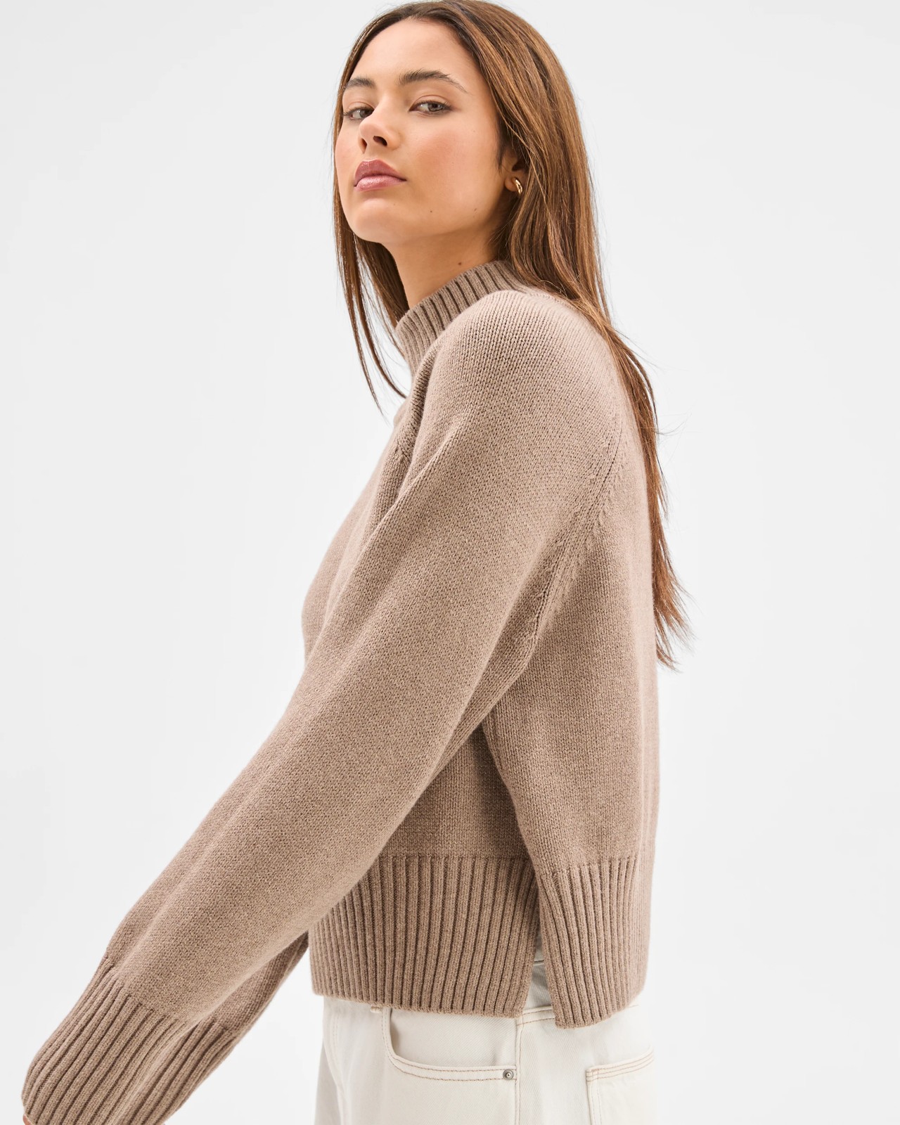 Lily Loves Australian Cotton Blend High Neck Knit Jumper - Cocoa Marle 4 of 6