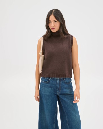 Australian Cotton Blend High Neck Long Sleeveless Vest