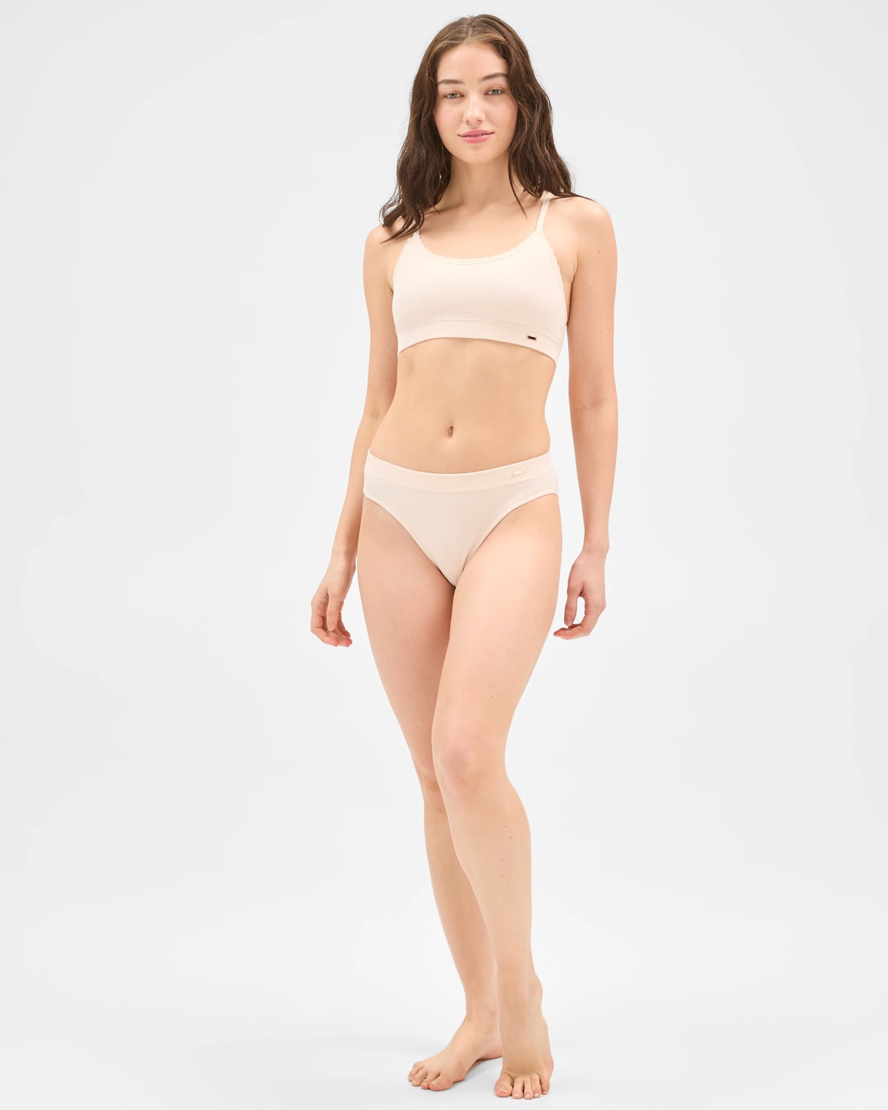 Lily Loves Rib and Lace Seamfree Crop Top - Shell 3 of 5