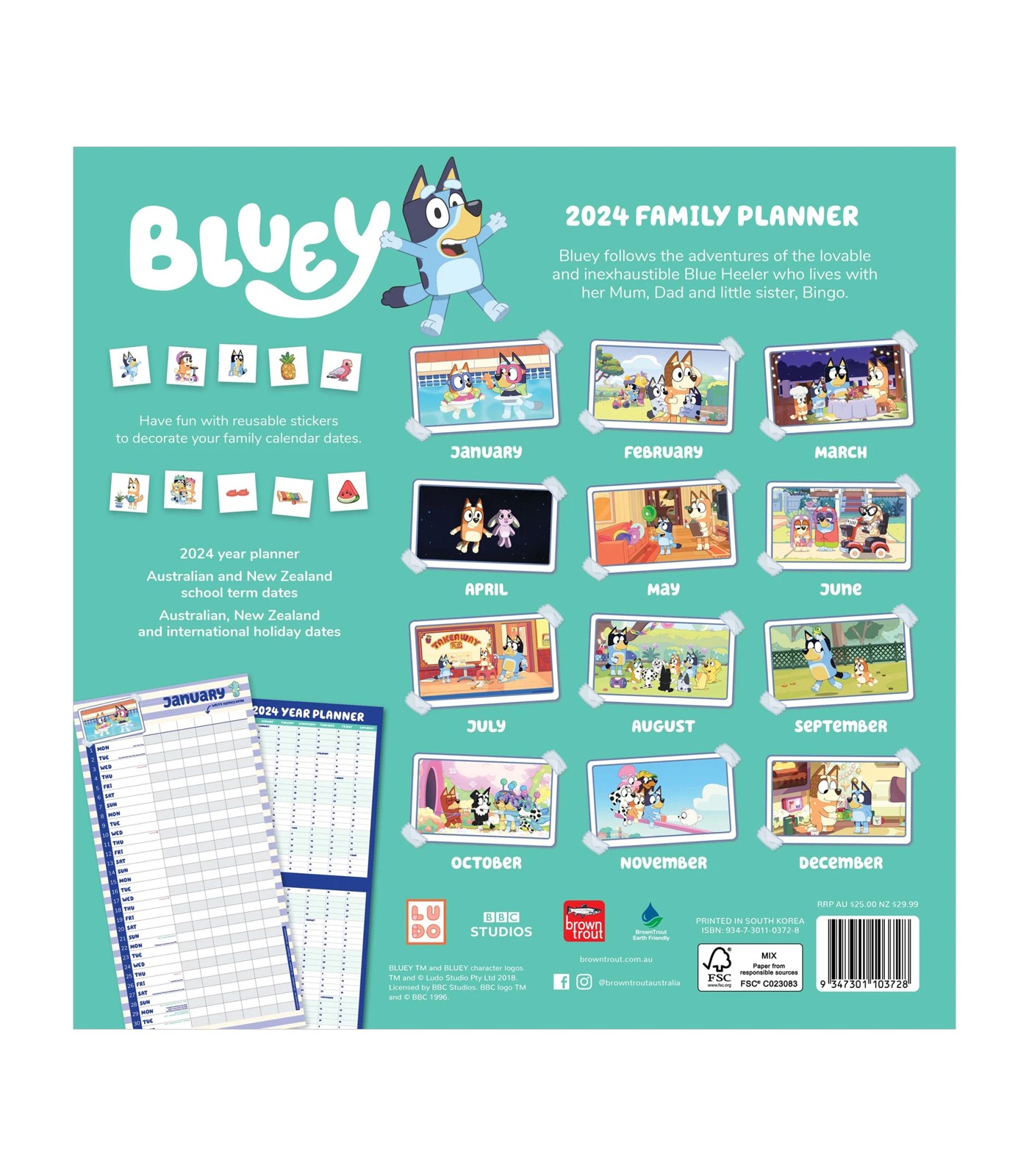 Bluey Family Planner 2024 Square Calendar Target Australia