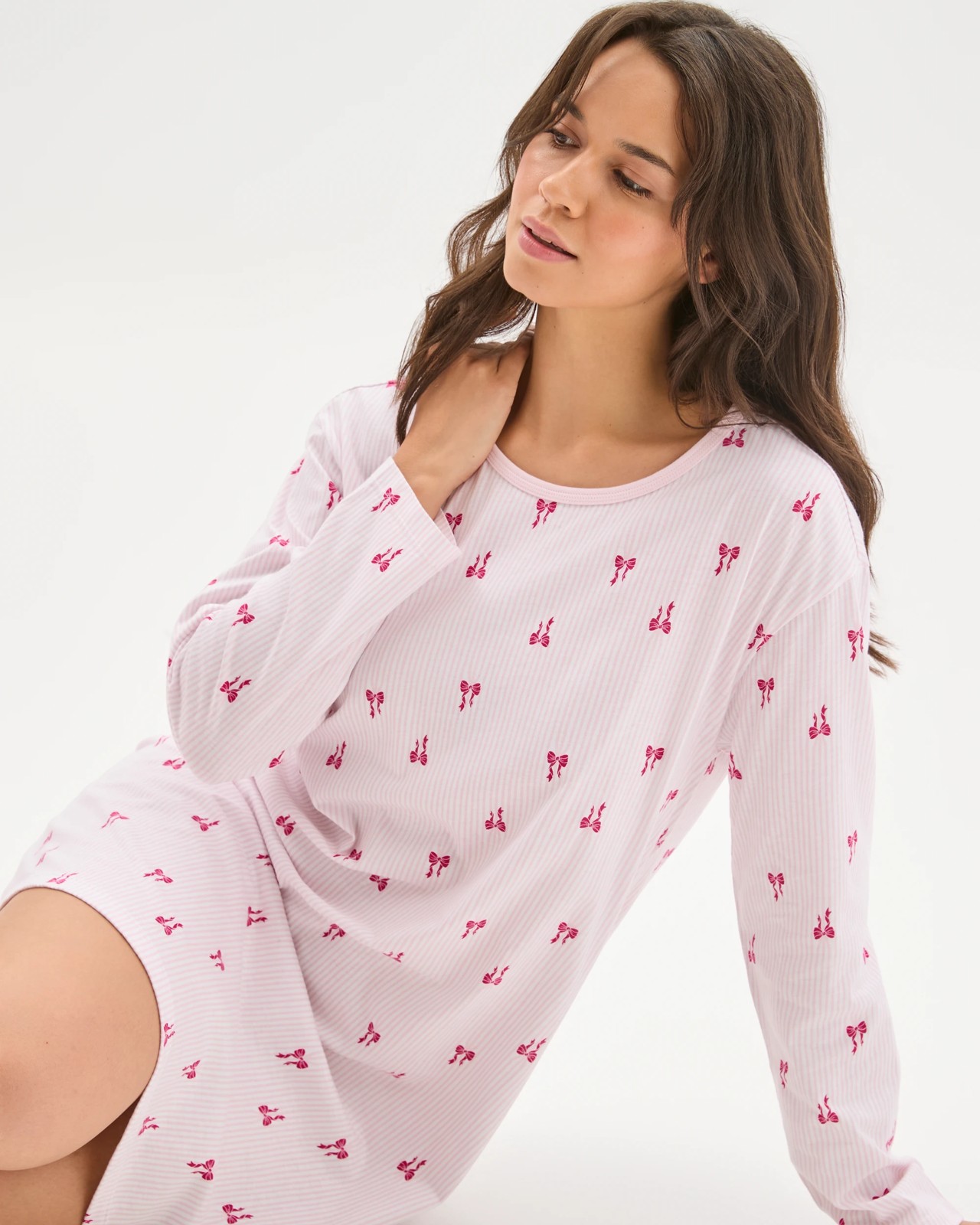 Australian Cotton Long Sleeve T-Shirt Nightie - Bow 3 of 5
