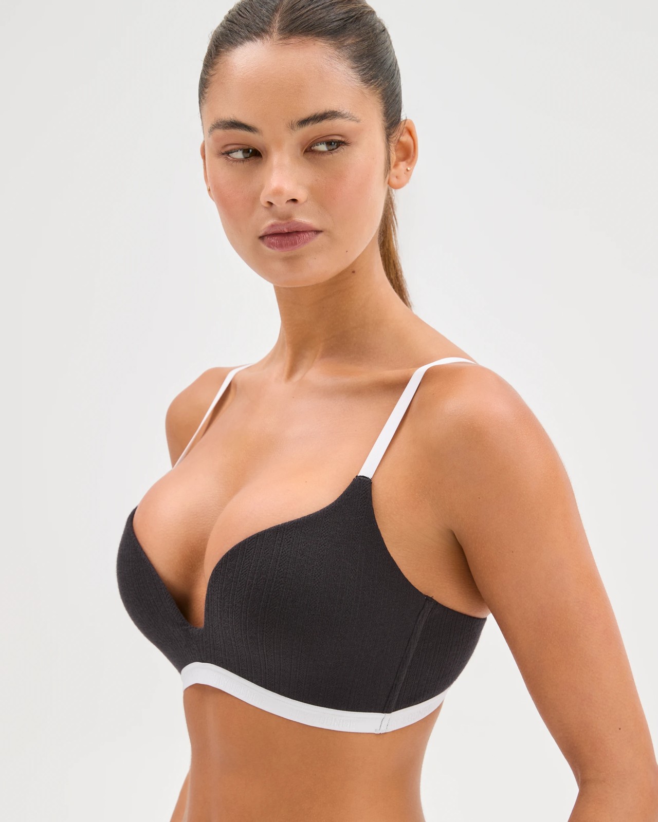 Lily Loves Australian Cotton Pointelle Wirefree Pushup Bra - Black 2 of 3