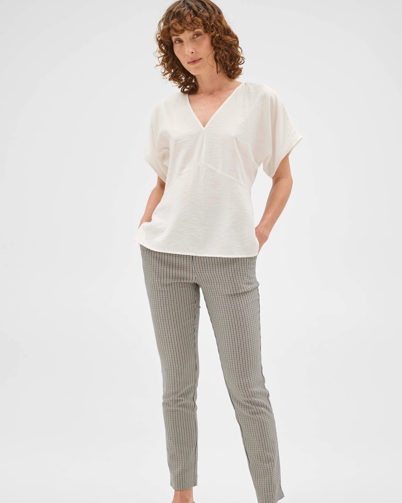 Preview Carrie Bengaline Ankle Length Skinny Pants - Brown Classic Check 2 of 4