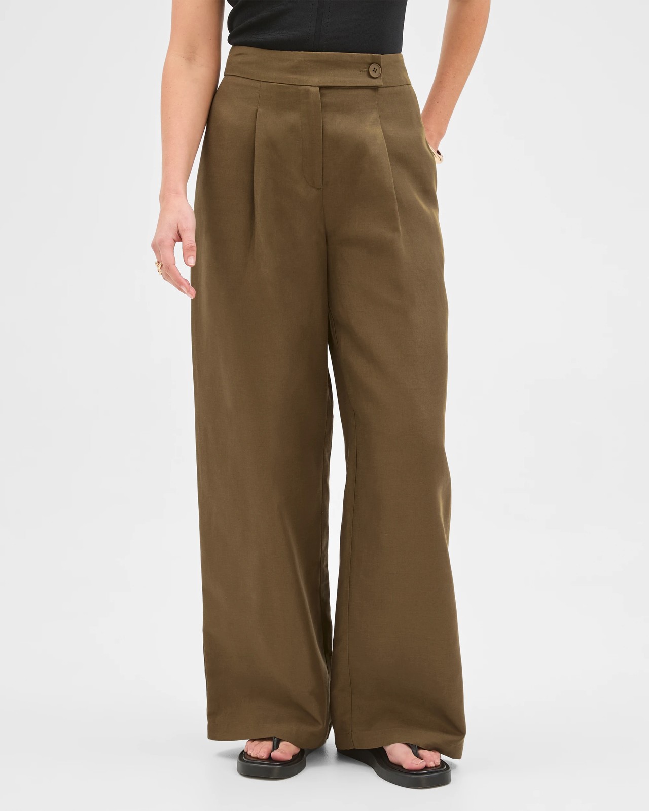Preview Harper Tailored Ultra Wide Leg Pants - Khaki Olive 4 of 5