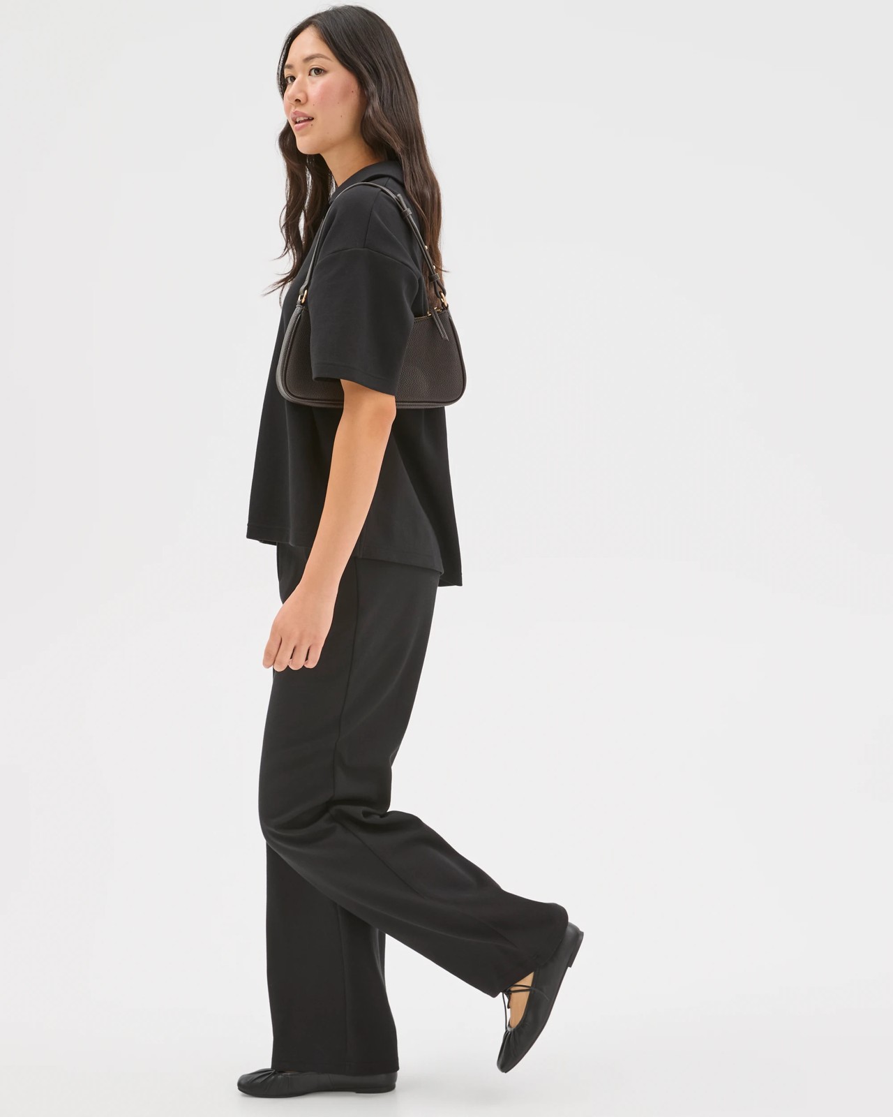 Australian Cotton Blend Wide Leg Interlock Pants - Black 2 of 6