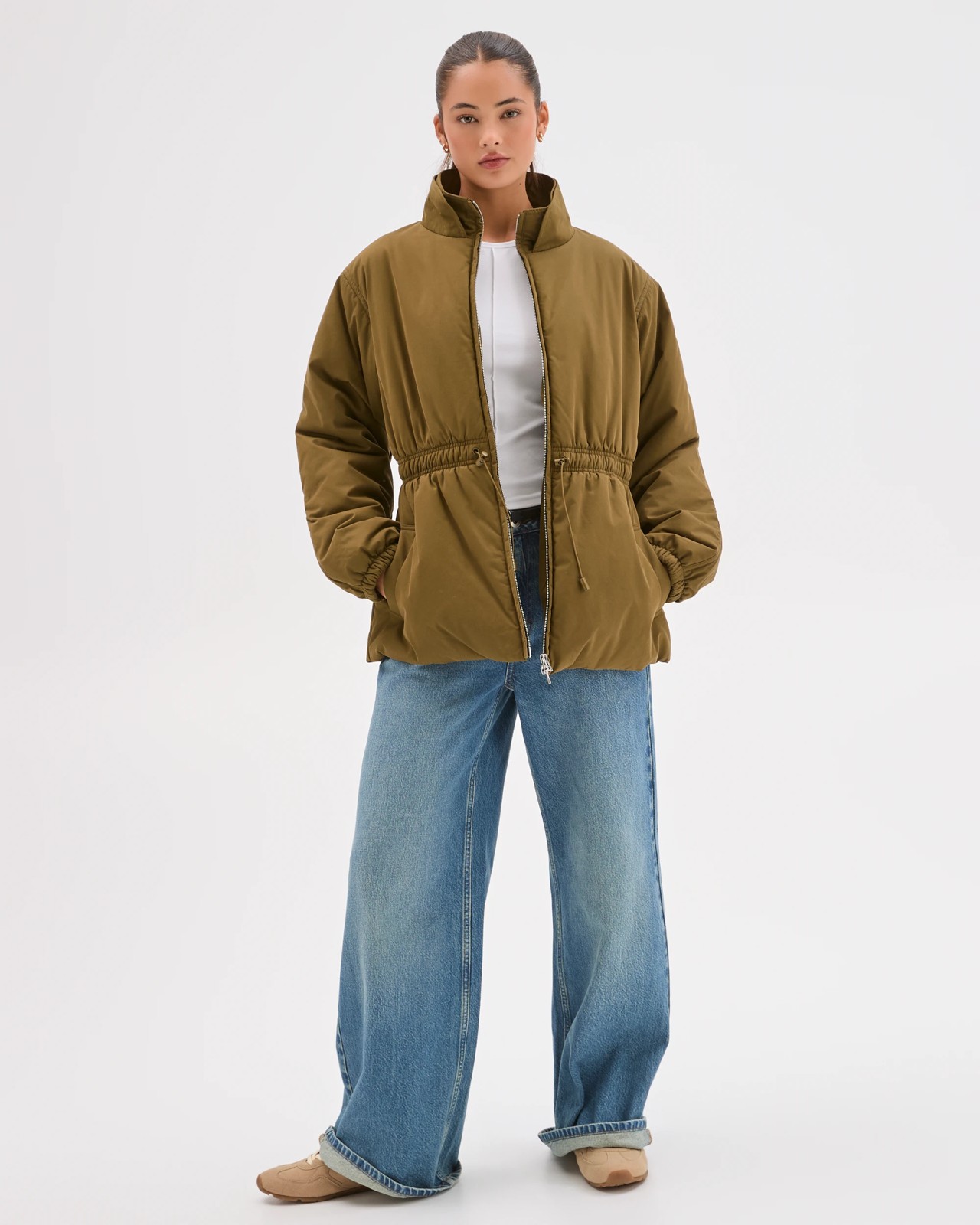 Lily Loves Australian Cotton Blend Cinched Puffer Jacket - Woodland Green 2 of 6