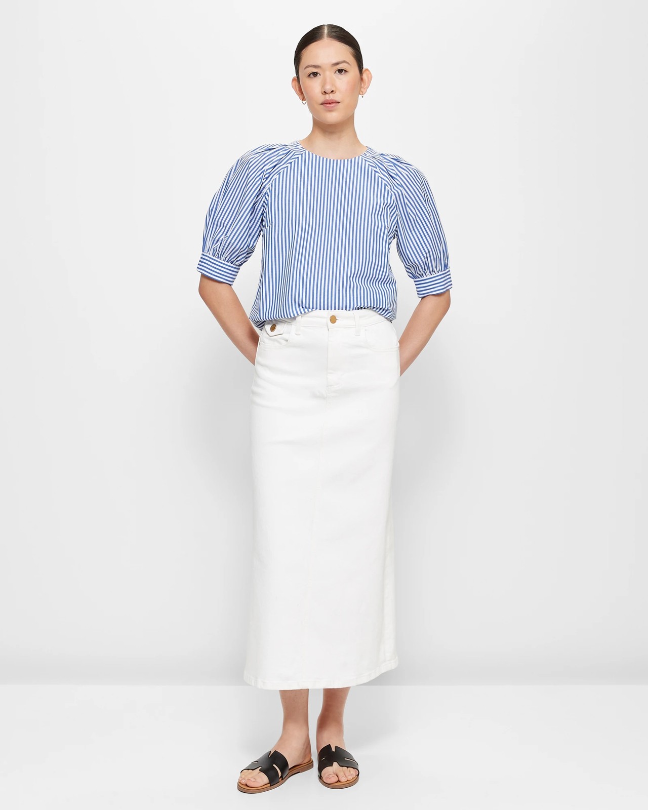 Puff Sleeve Stripe Top - Preview - Blue / White Stripe | Target Australia