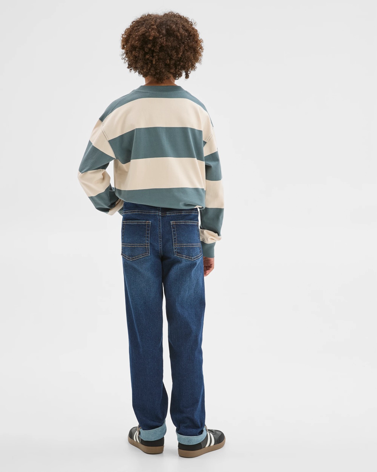 Elastic Waistband Straight Fit Denim Jeans - Dark Wash 3 of 6