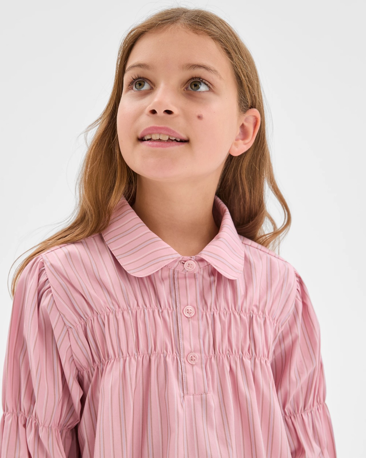 Long Sleeve Ruched Pinstripe Shirt - Pink 3 of 6