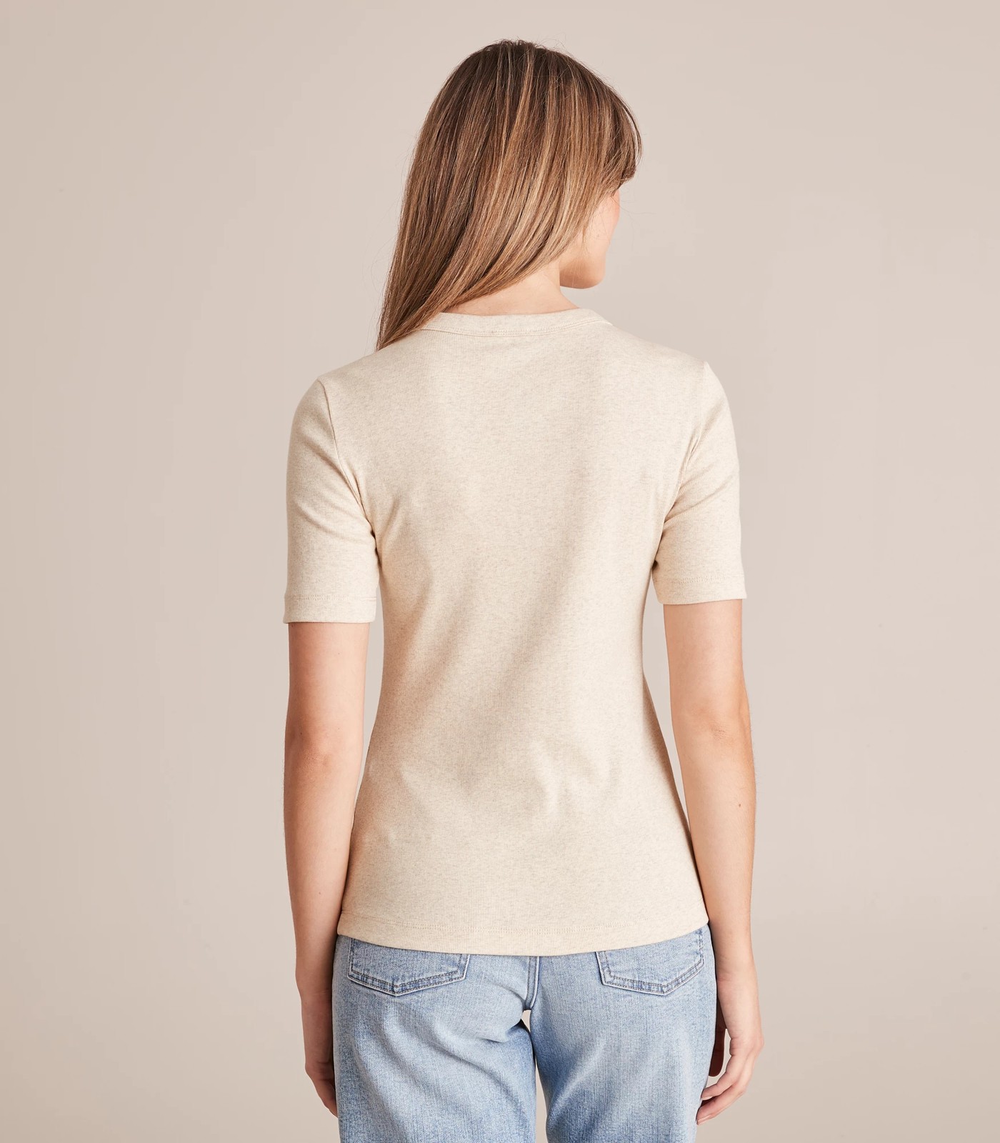 Oatmeal Marle Crew Rib Tee - Women's High Neck Tops