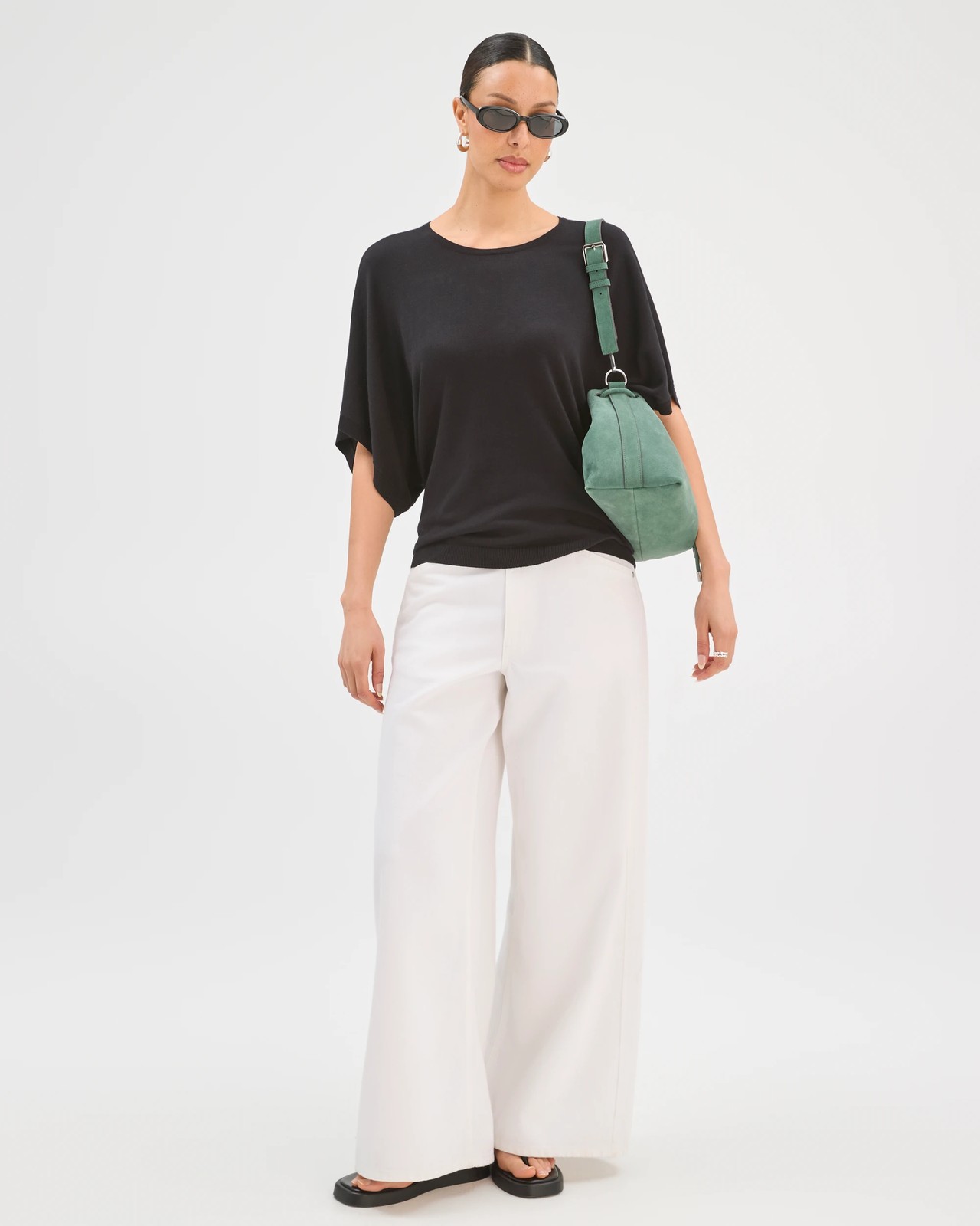Batwing Sleeve Knitted T-Shirt - Black 4 of 6