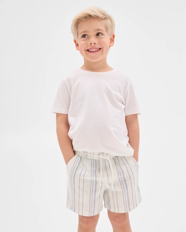 Cotton Linen Blend Textured Stripe Volley Shorts