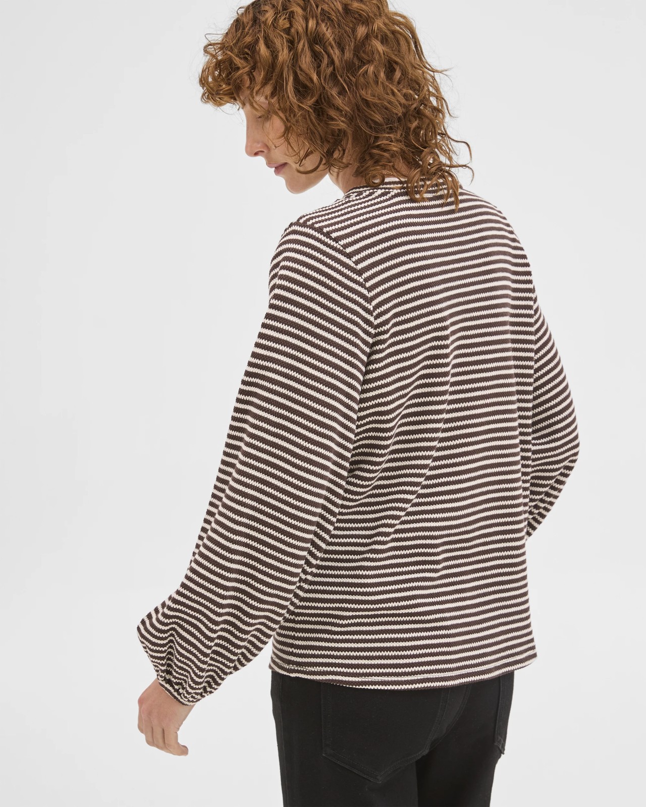 Australian Cotton Long Sleeve Textured Top - Brunette/Cloud Dancer Stripe 6 of 6