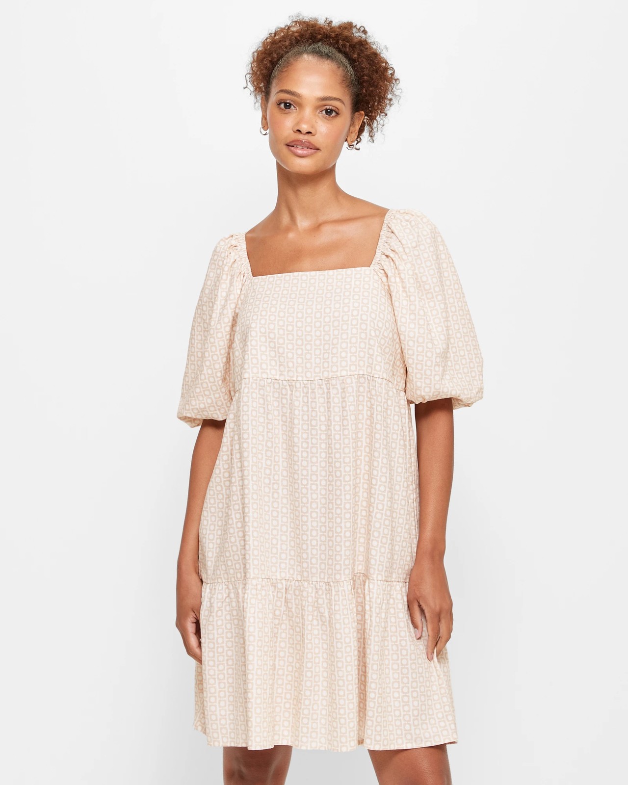 Square Neck Linen Mix Mini Dress White