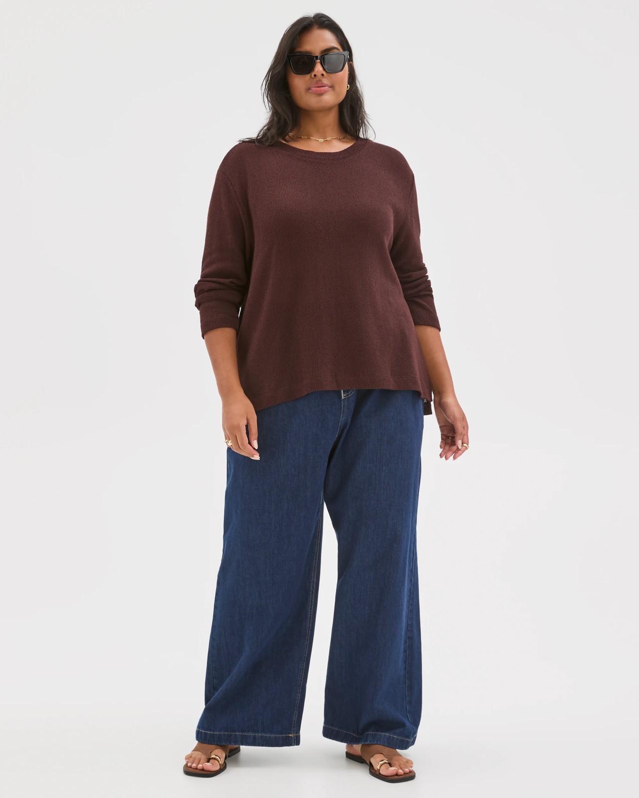 Plus Size Australian Cotton Blend Textured Jumper - Chocolate Plum 2 of 5