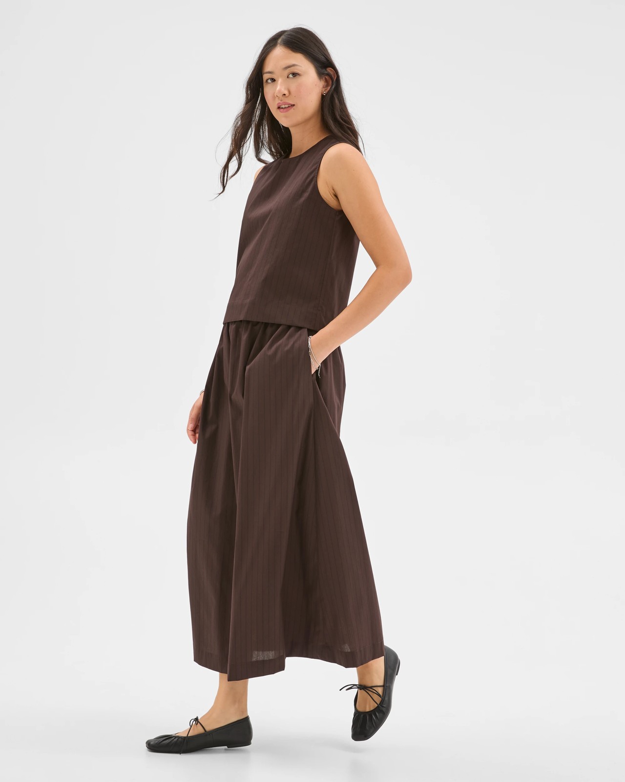 Preview Australian Cotton Sleeveless Tank Top - Chocolate Stripe 3 of 6