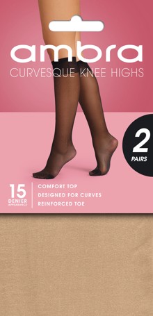 Ambra 1 Pack 15 Denier Curvesque Knee High Pantyhose - Natural
