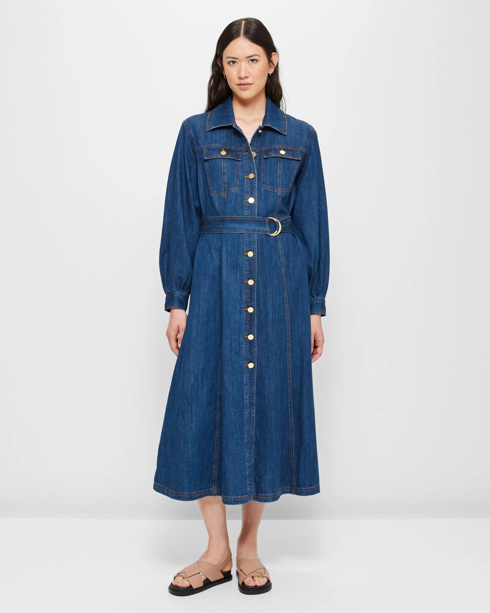 Denim shirt with maxi dress best sale