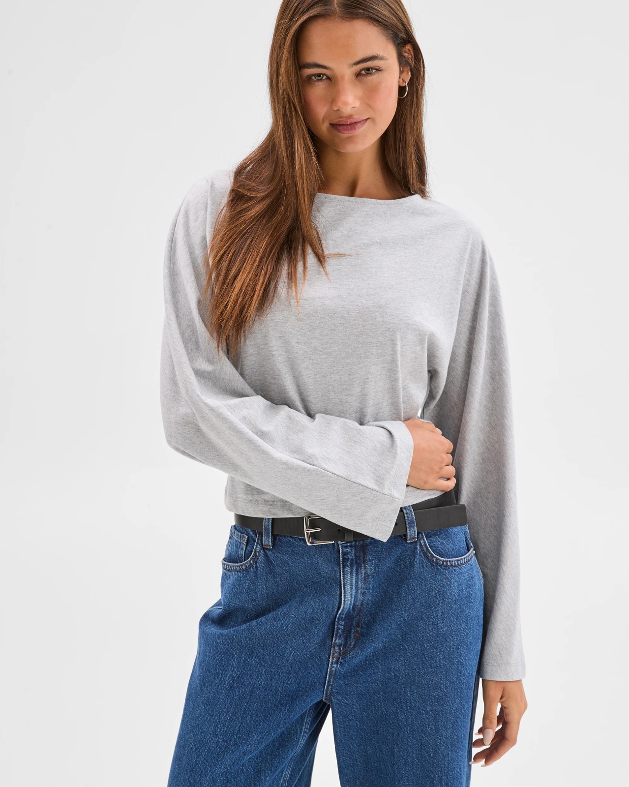 Lily Loves Australian Cotton Cinch In Long Sleeve Top - Grey Marle 5 of 6
