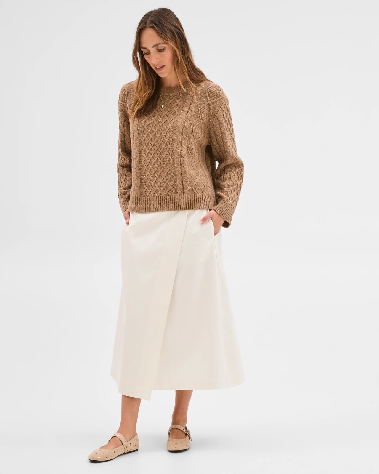 Australian Cotton Blend Cable Knit Sweater - Partridge 2 of 5