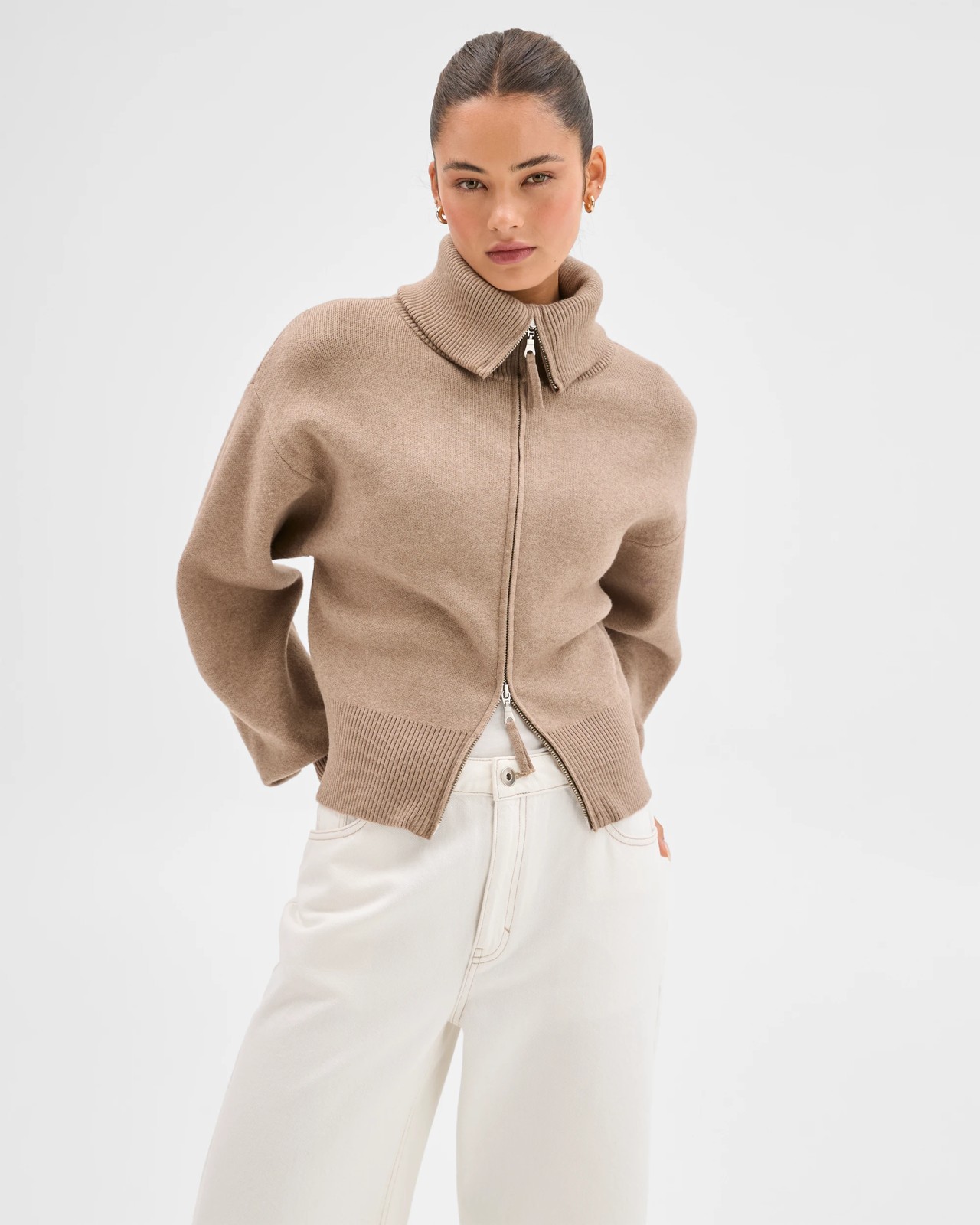 Lily Loves Long Cocoon Sleeve Zip Through Cardigan - Cocoa 4 of 5