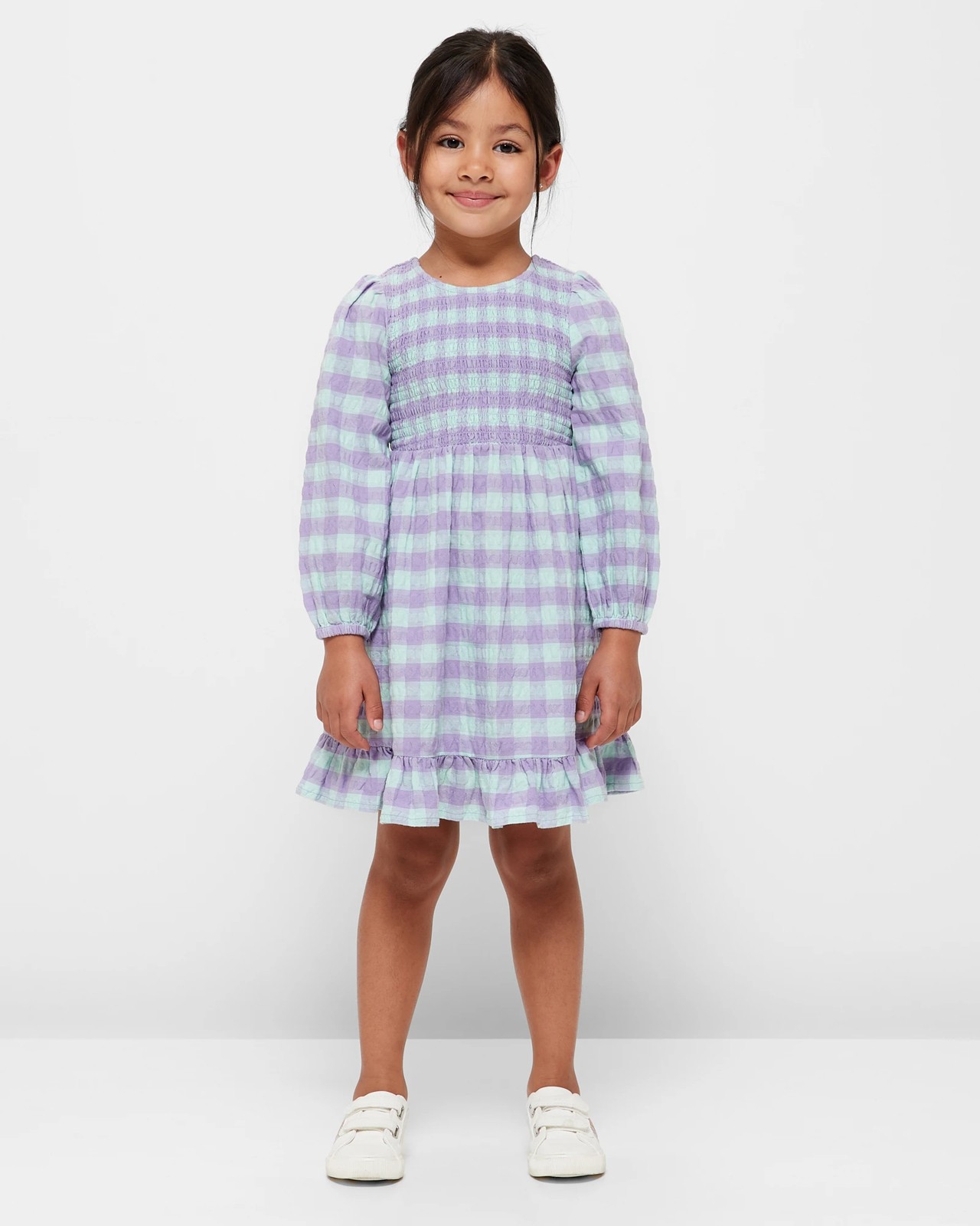 Shirred Gingham Dress 2 of 5