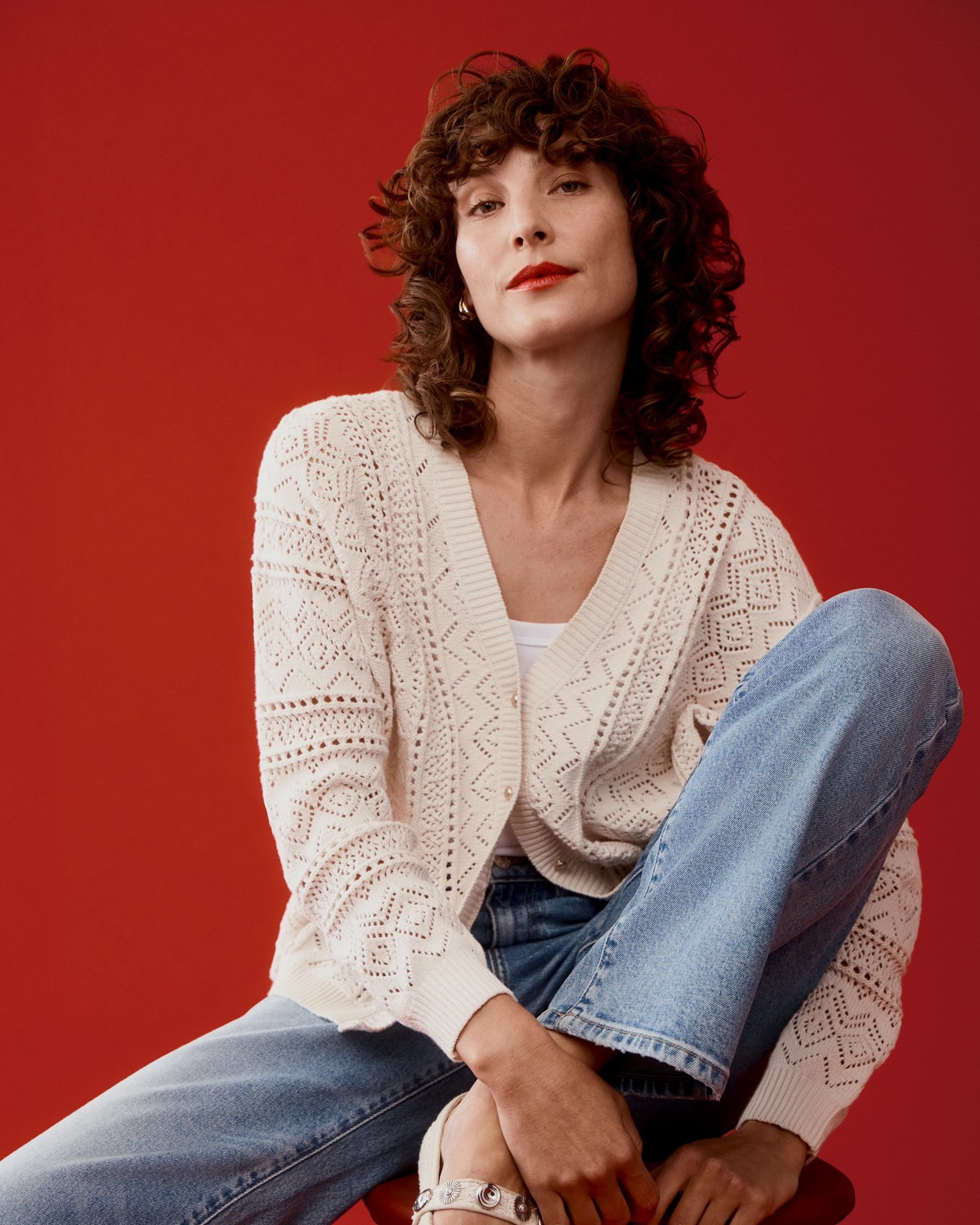 Australian Cotton Crochet V-Neck Cardigan 6 of 6