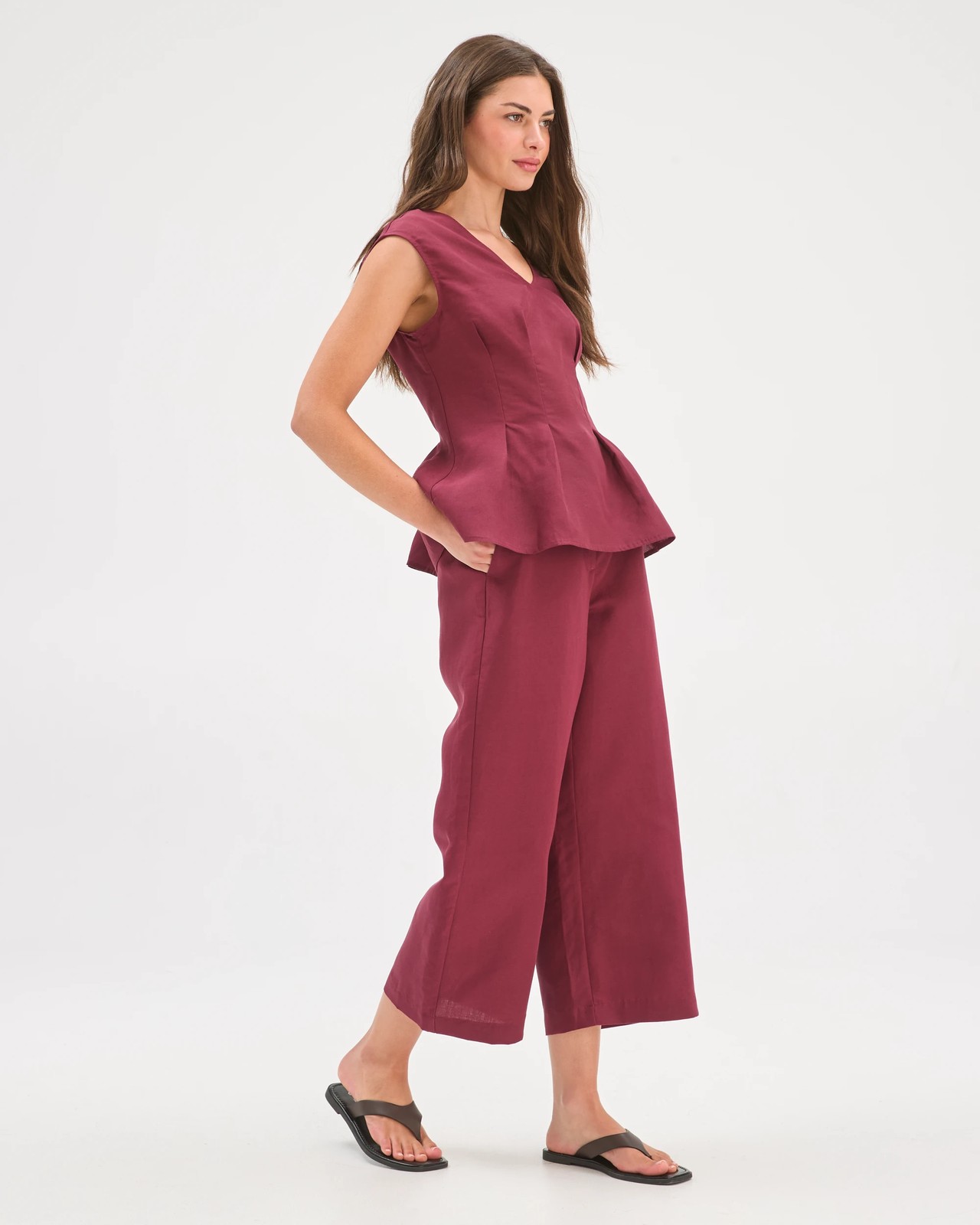 Petites European Linen Blend Culotte Pants 2 of 5